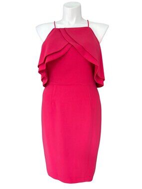 Eliza J Women's Hot Pink Cascading Ruffle Sheath Dress, Sleeveless Size 14